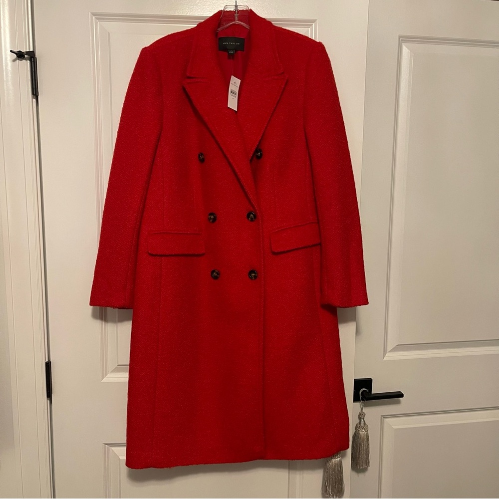 NWT Ann Taylor Red Double Breasted Boucle Coat
